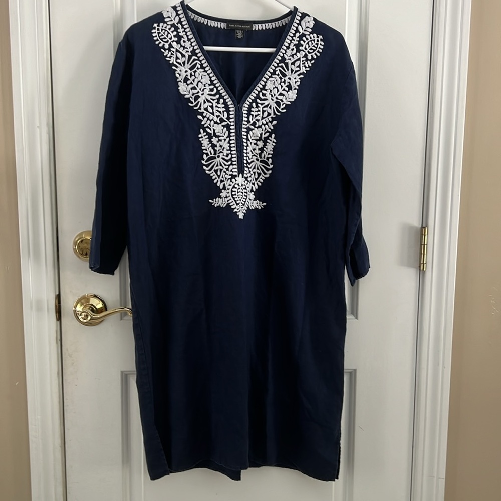 Saks Fifth Avenue Linen Embroidered v-neck Dress